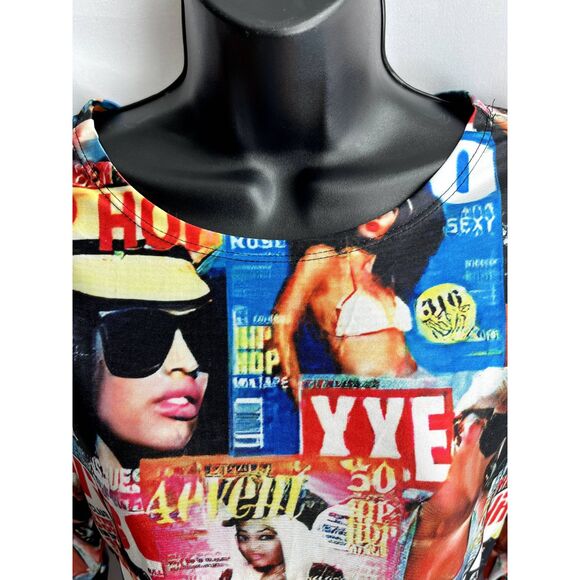 Love, Highlight Y2K Magazine Print Long Sleeve Mini Dress Bodycon Size XL Hip - Picture 2 of 11